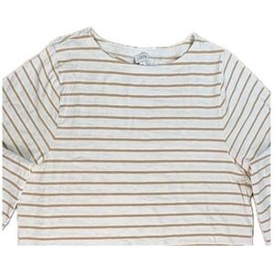J.Crew Women's Size 2XL PLUS White Gold Striped Boat Neck 3/4 Sleeve T-Shirt Top